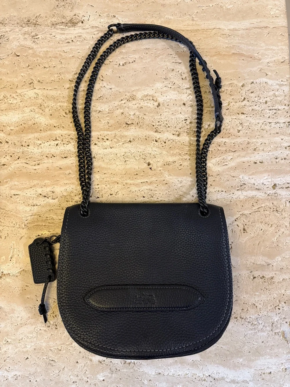 Coach Black Pebbled Leather Chain Crossbody Bag